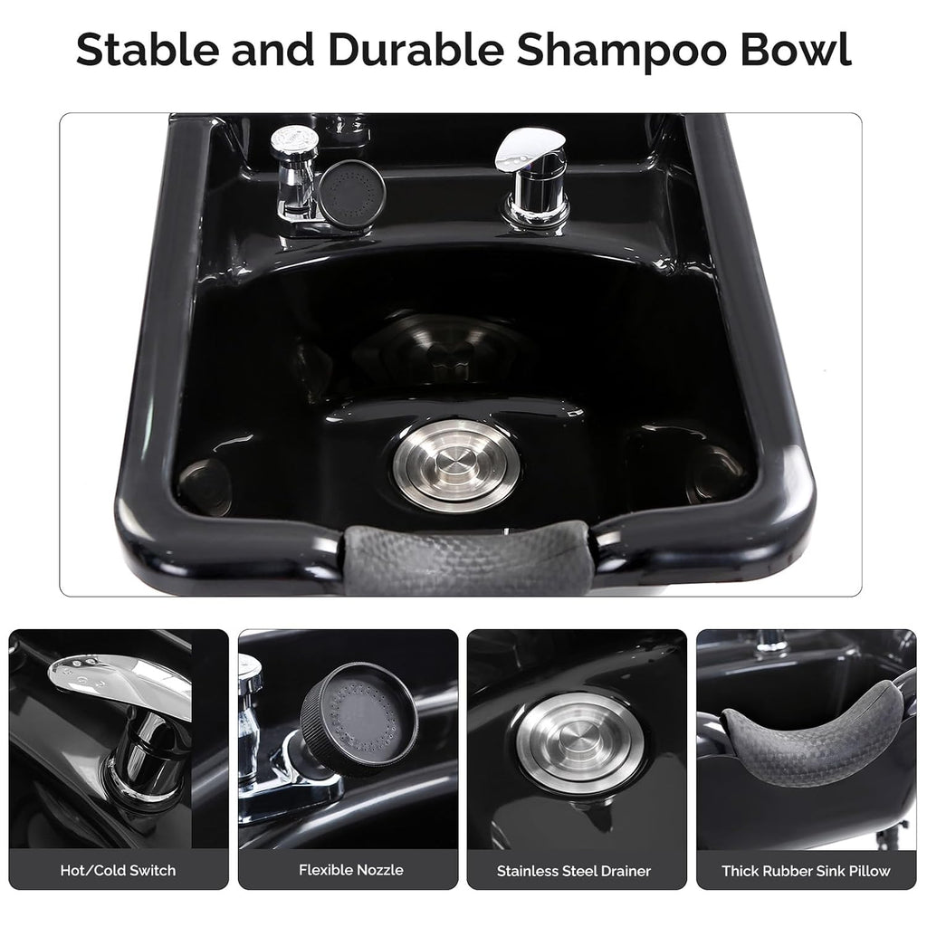 Shampoo Bowl with Cabinet, Salon Wet Station with Sprayer Faucet Shampoo Cabinetry, Portable Hair Wash Sink for