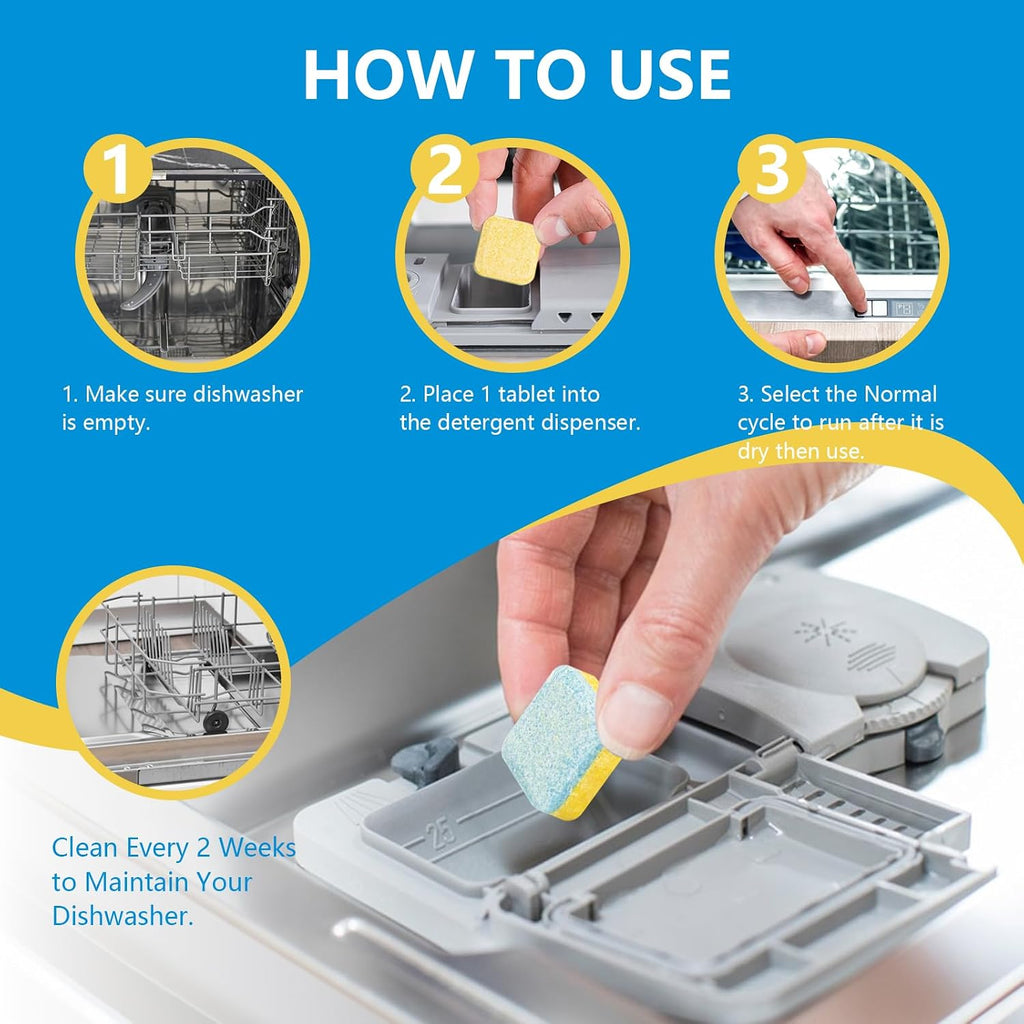 Dishwasher Cleaner & Deep Deodorizer Cleaning Tablets 24 Tabs Lemon Scent