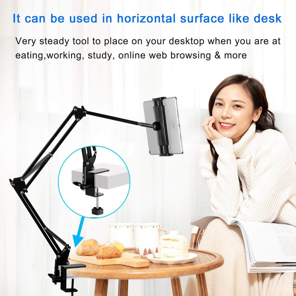 Tablet Stand Adjustable,Foldable Arm Stand for Bed,Aluminum Universal Flexible Tablet Holder with 360 Degree Rotation