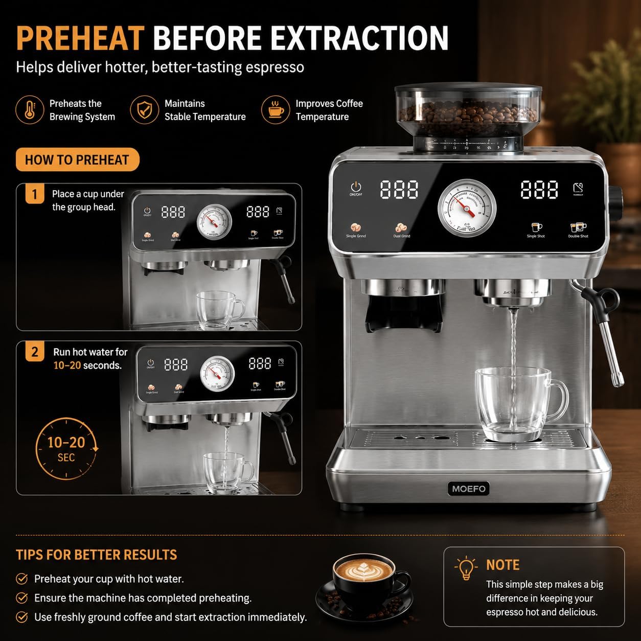 Espresso Machine with Grinder, 20-Bar Programmable Semi-Automatic Coffee Maker, Visual Pressure Gauge & Touchscreen