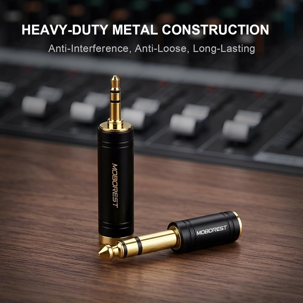 3.5mm to 1/4 (6.35mm) Stereo Pure Copper Headphone Adapter, 2PCS | 1/8 Male to 1/4 Female & 3.5 F to 6.35 M