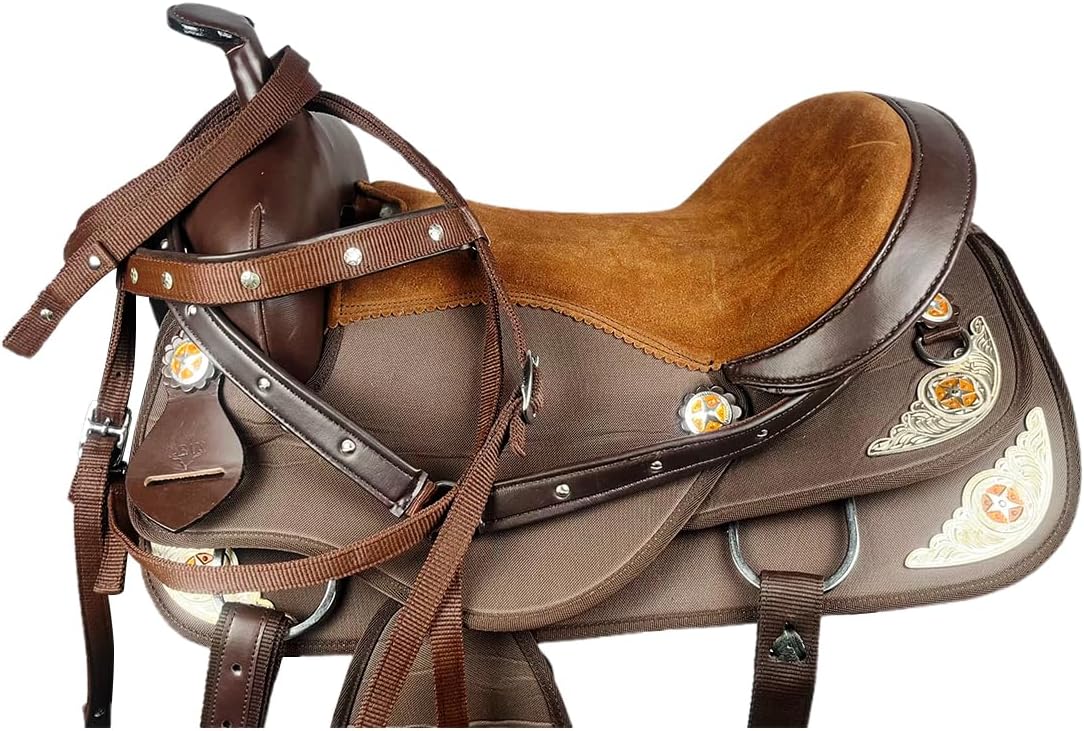 Western Horse Saddle Combo Kit Brown Synthetic Nylon English Riding Horse Saddle Tack Set for Horse Equestrian Horse
