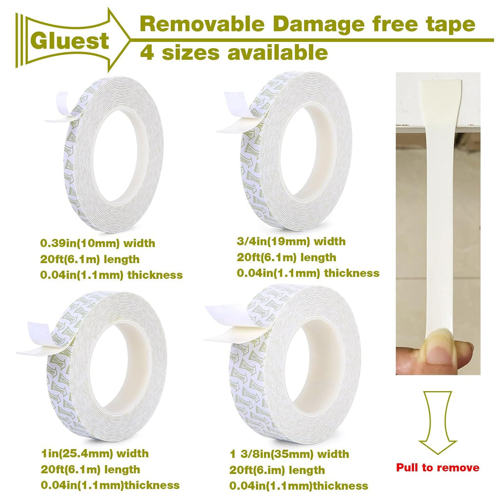 Heavy‑Duty Removable Foam Mounting Tape, Damage‑Free & Residue‑Free for Poster, Rug & Craft Decor, 3/4in×20ft