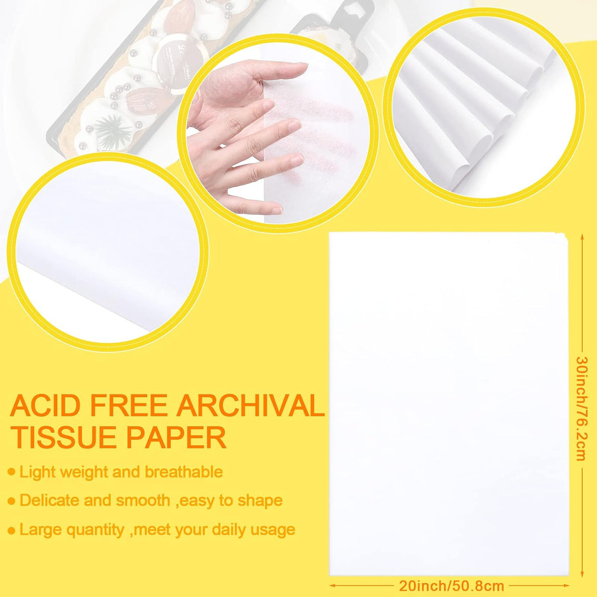250 Sheets 30x20 Acid Free Archival Tissue Paper, White Storage