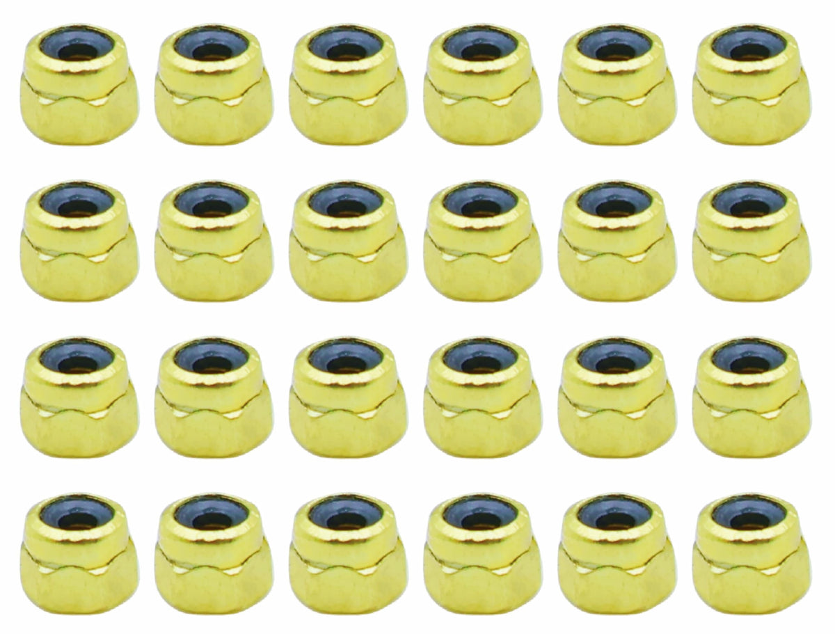RACOFSB 24 Pcs Fingerboard Locknuts Professional Self Lock Nuts with Nylons Insert (Gold)