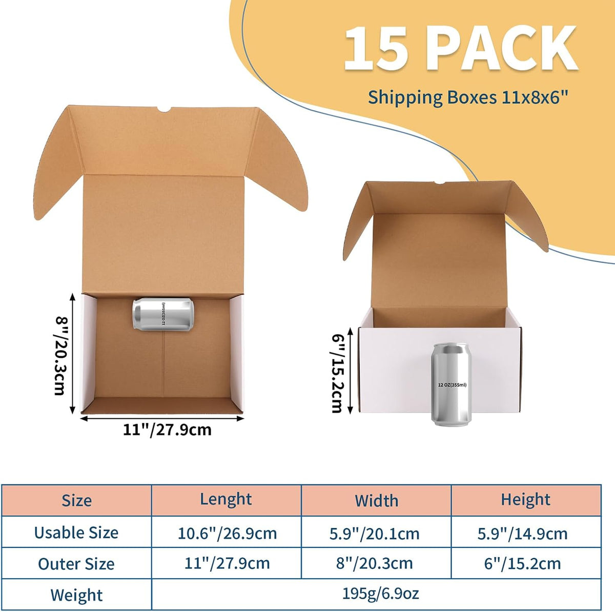 11x8x6 White Small Shipping Boxes, 15 Packs Corrugated Cardboard Mailer Boxes for Packaging Small Business Mailing
