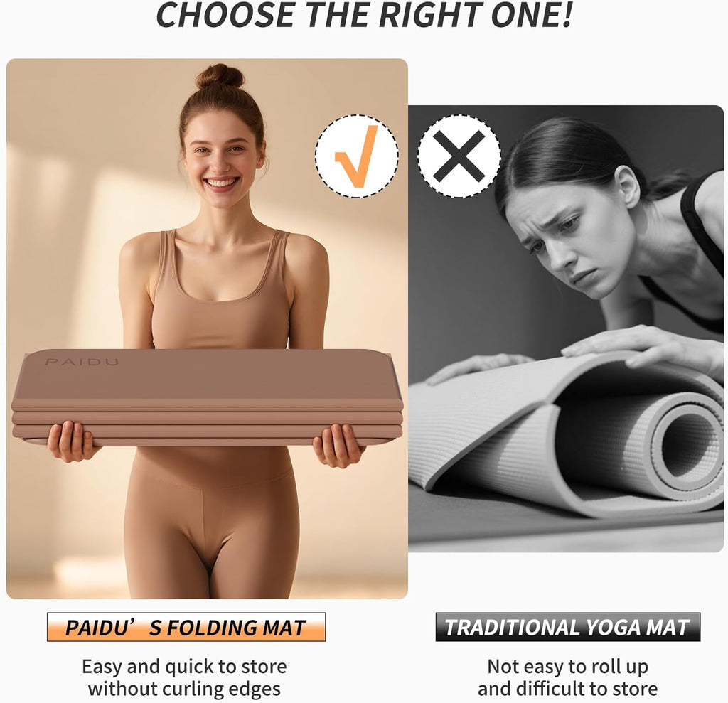 Foldable Fitness Yoga Mat | 2/5" (10MM) Extra Thick | SGS Certified Non-Slip TPE | 75x26" Extra Long-Wide | Portable