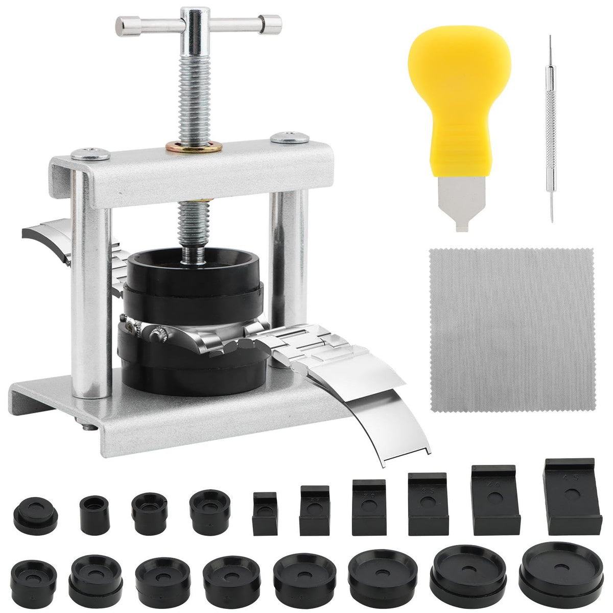 Watch Press Tool Set - Case Closer with 18 Molds, Crystal Press, Battery Replacement Kit