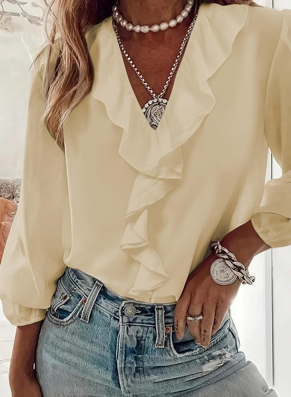 Womens Blouses Dressy Casual 3/4 Length Sleeve Work Shirts Business Casual Tops Spring Outfits for Women 2026