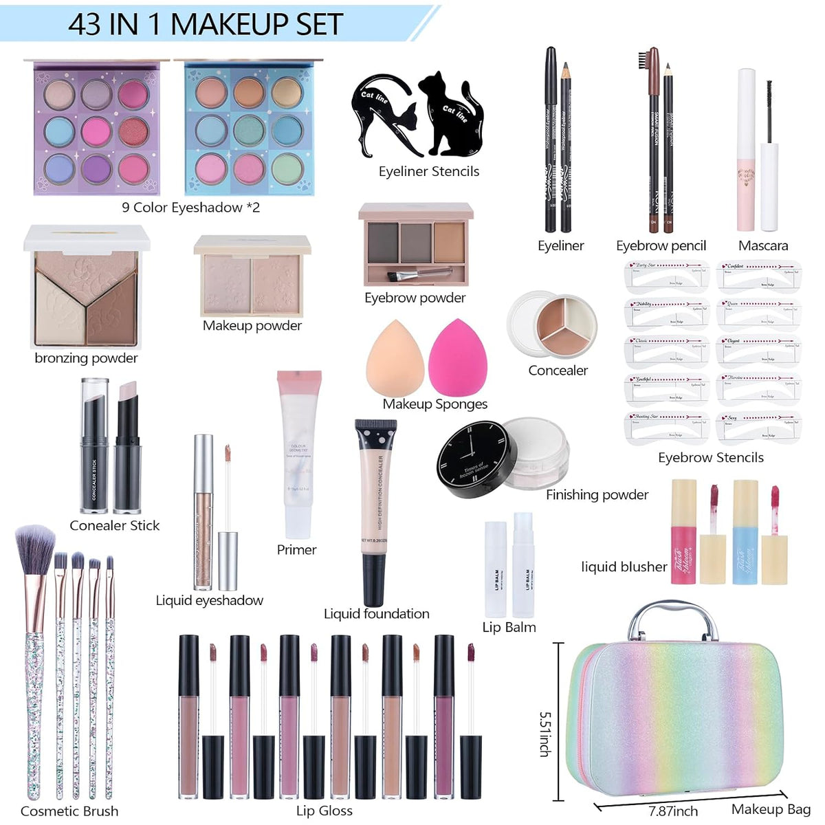 Makeup Kits For Girls Teens, Makeup Gift Set For Women with Eyeshadow Palettes, Brushes, Lip Gloss, Travel Make up