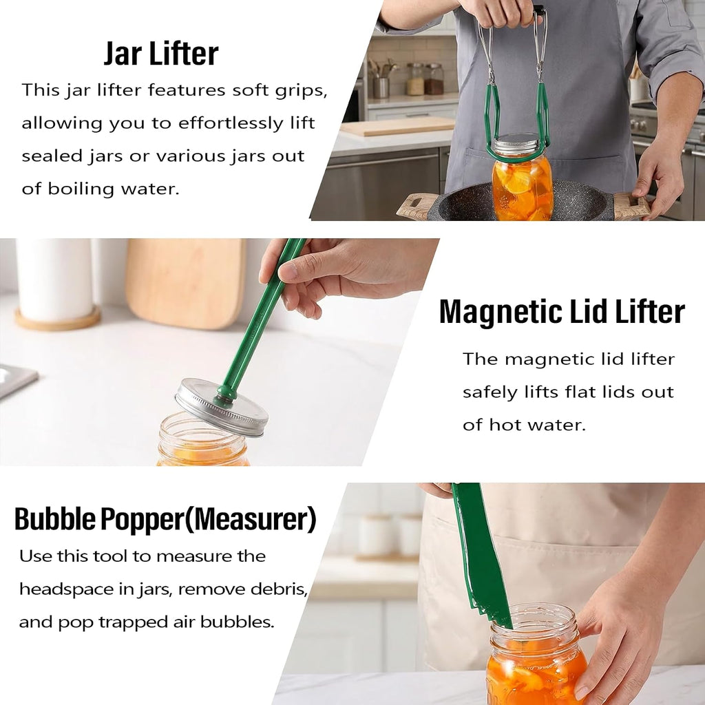 Canning Supplies Starter Kit,Canning Tools Set-9 Piece with Rack,Funnel, Ladle, Measuring Spoons,Jar Lifter, Bubble