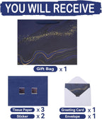 16.5'' Extra Large Blue Marble Gift Bag Set with Handles, Greeting Card, Tissue Papers and Stickers for Men Boys Kids