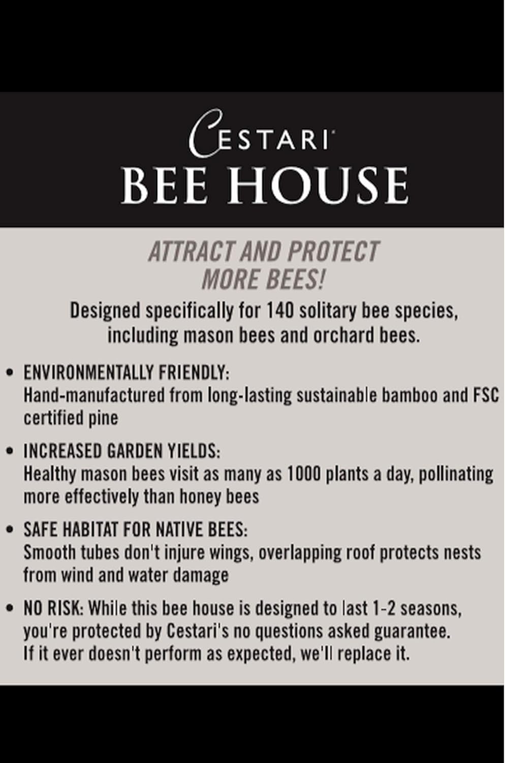 Mason Bee Houses and Supplies : Bamboo Tube Bee Hotel for Solitary Bees - Attract More Gentle Pollinating Bees to