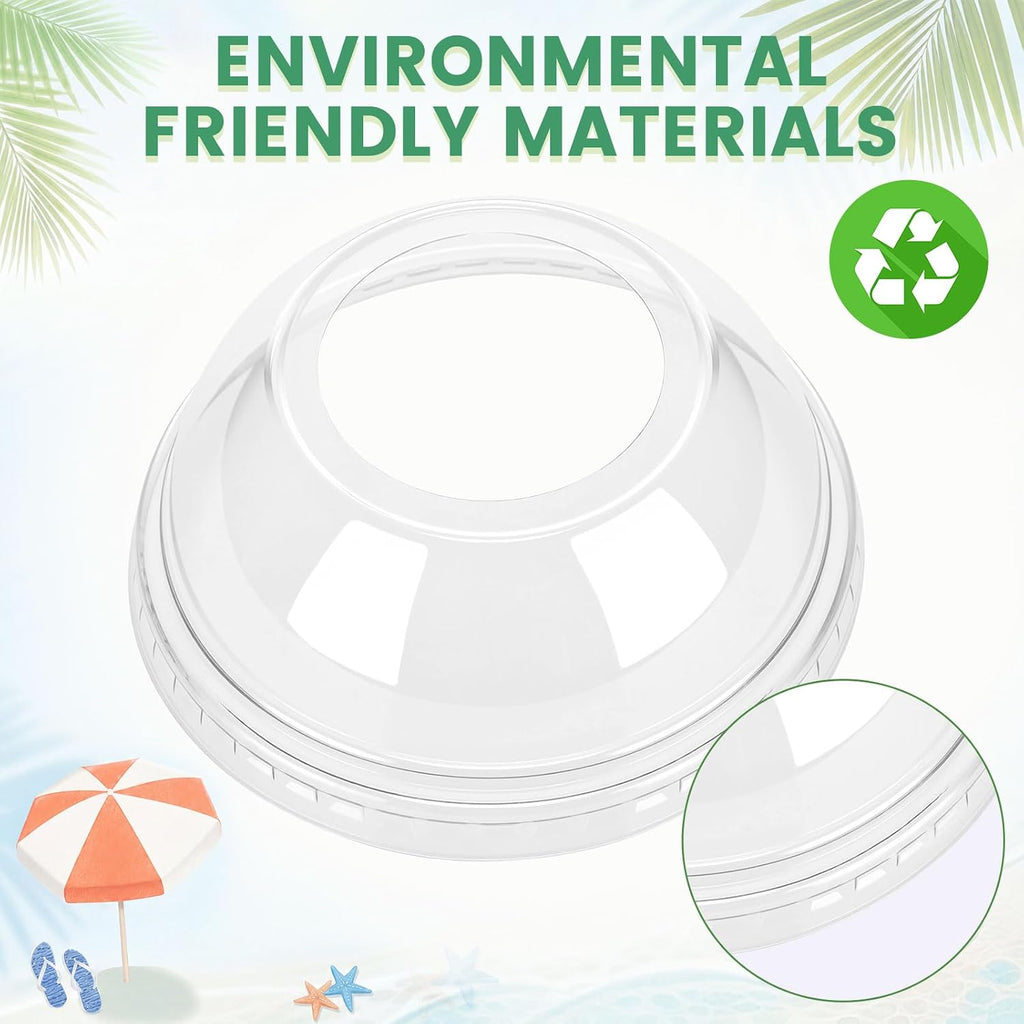 20oz Plastic Cups with Wide Dome Lids, Clear Disposable Cold Drink Cups, 98mm Wide Mouth Bubble Tea Cup for Smoothie