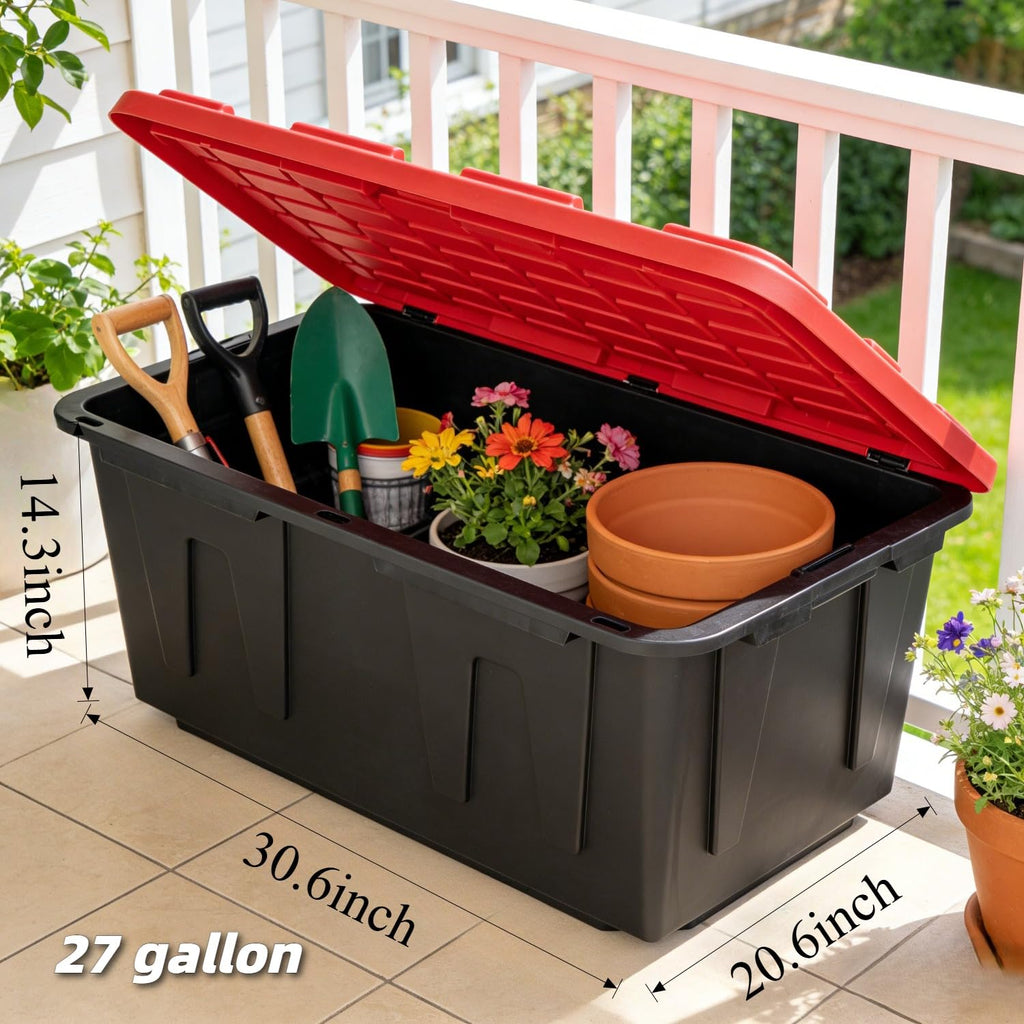 6-Pack 27 Gallon Heavy Duty Storage Bins Durable Polypropylene Plastic with Snap Lock Lids Stackable Large Capacity