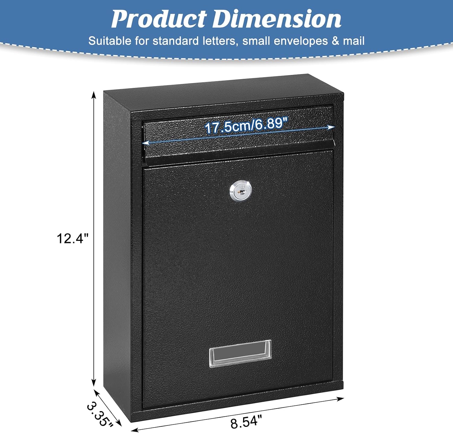 Mailbox for Outside, Wall Mount Locking Mailbox, Security Drop Box with Key Lock for Letters, Cash, Cards, Steel Mail