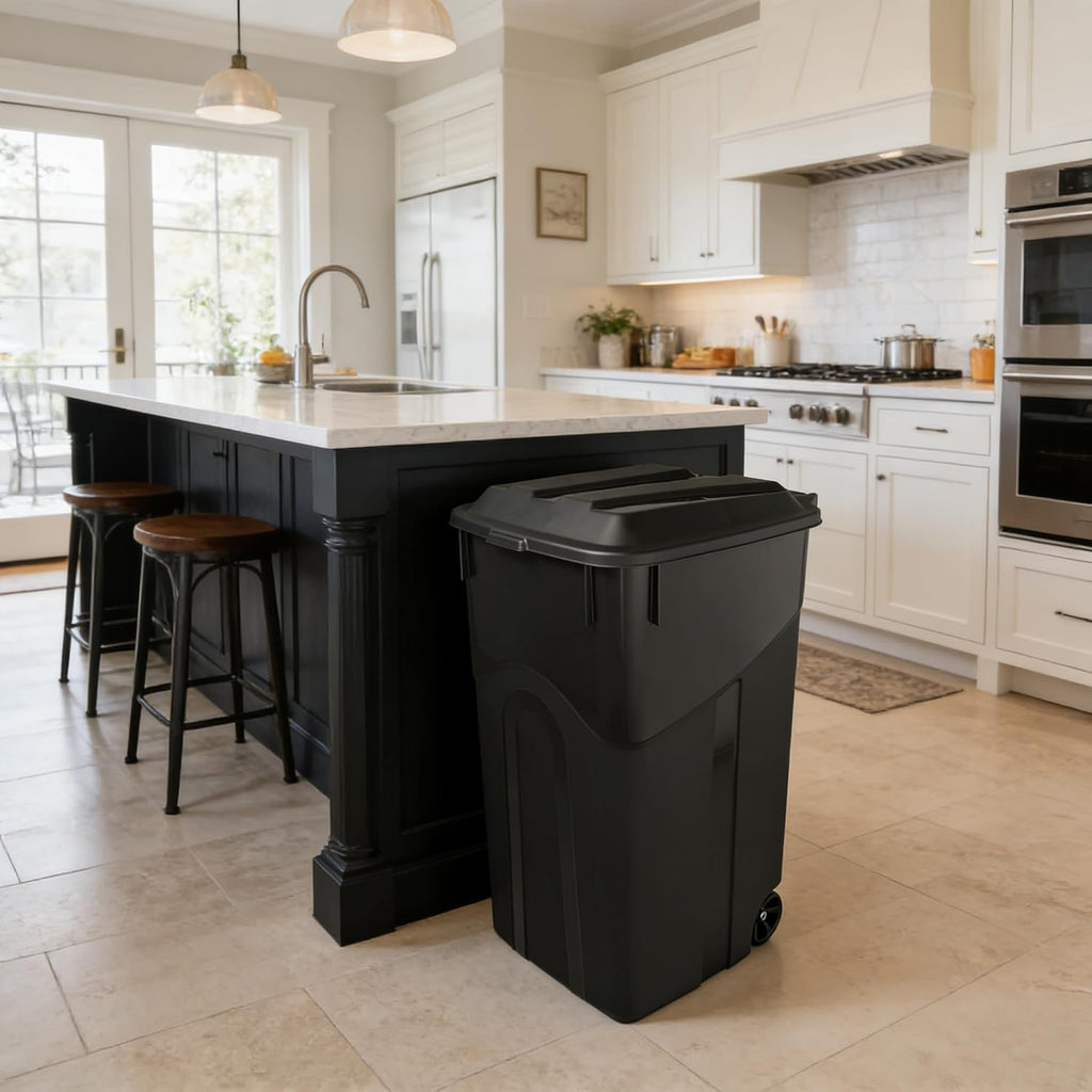 Black 45 Gallons Trash Can, Plastic Garbage Can with Lid, Outdoor Trash Can with Wheels, Outdoor & Indoor Garbage Bin