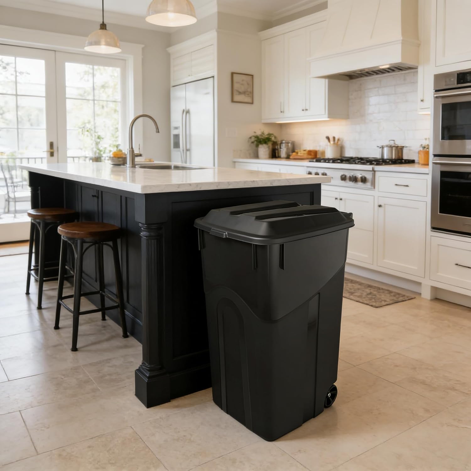 Black 45 Gallons Trash Can, Plastic Garbage Can with Lid, Outdoor Trash Can with Wheels, Outdoor & Indoor Garbage Bin