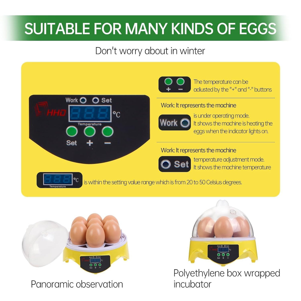 Gen 1-7 Egg Incubator for Kids & Beginners with 360° View, Manual Temperature Control for Chicken, Quail, and Parrot