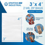 3” X 4” (1000 Count) 2 Mil Clear Reclosable Zip Plastic Poly Bags