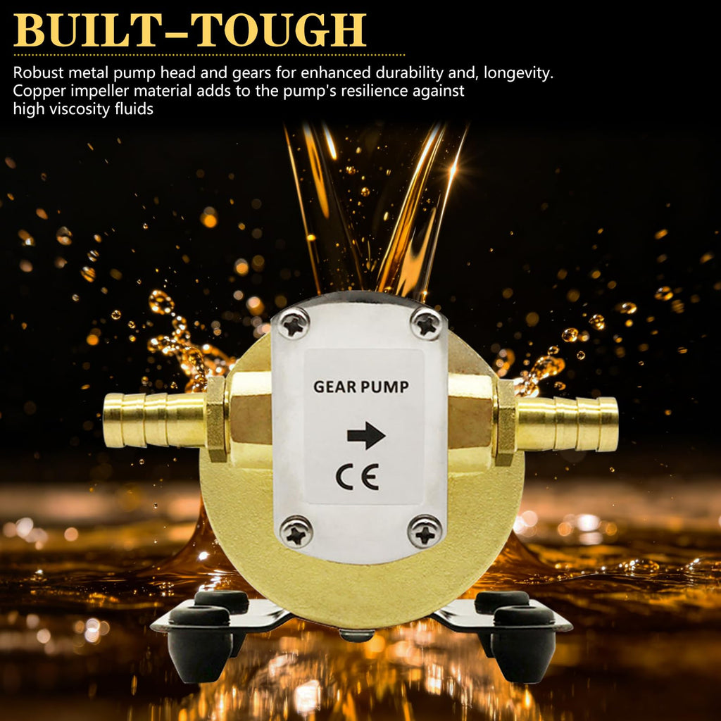 12V Oil Transfer Pump, 3.2 GPM 84W Self‑Priming Gear Pump, Fluid Extractor