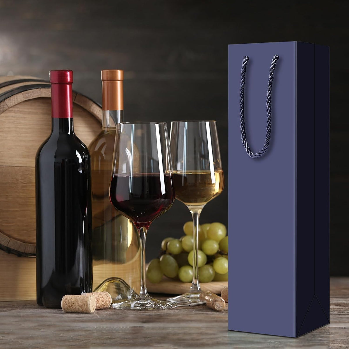80 Pack Wine Gift Bag Bulk, 4"x3.5"x14" Wine Bag, Dark Blue
