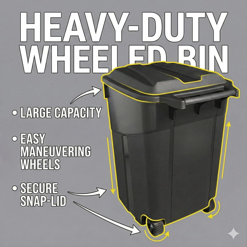 45 Gallon Outdoor Trash Can with Lid, Heavy-Duty Wheeled Garbage Bin for Backyard, Deck or Garage, Black, Can with