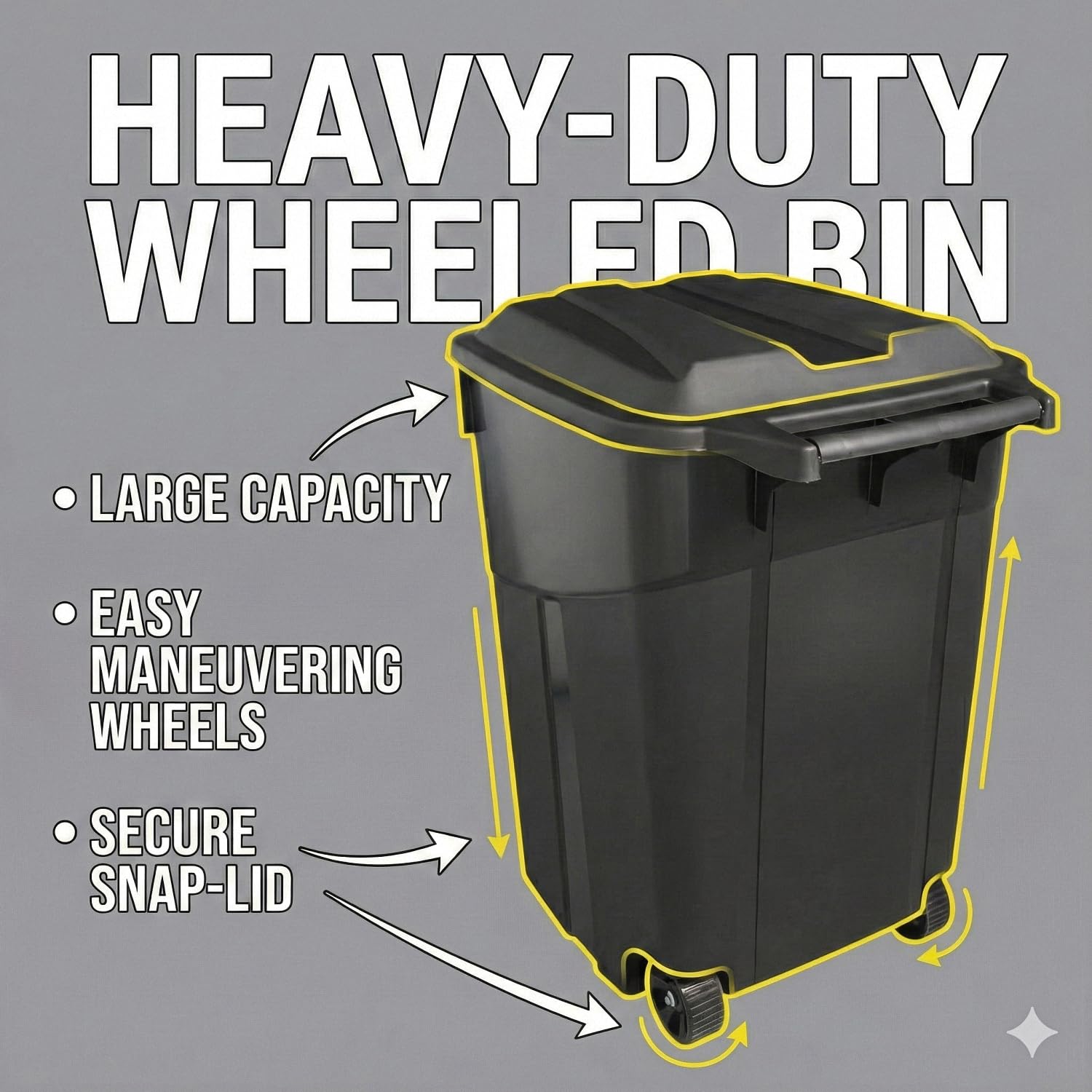 32 Gallon Outdoor Trash Can with Lid, Heavy-Duty Wheeled Garbage Bin for Backyard, Deck or Garage, Black, Can with