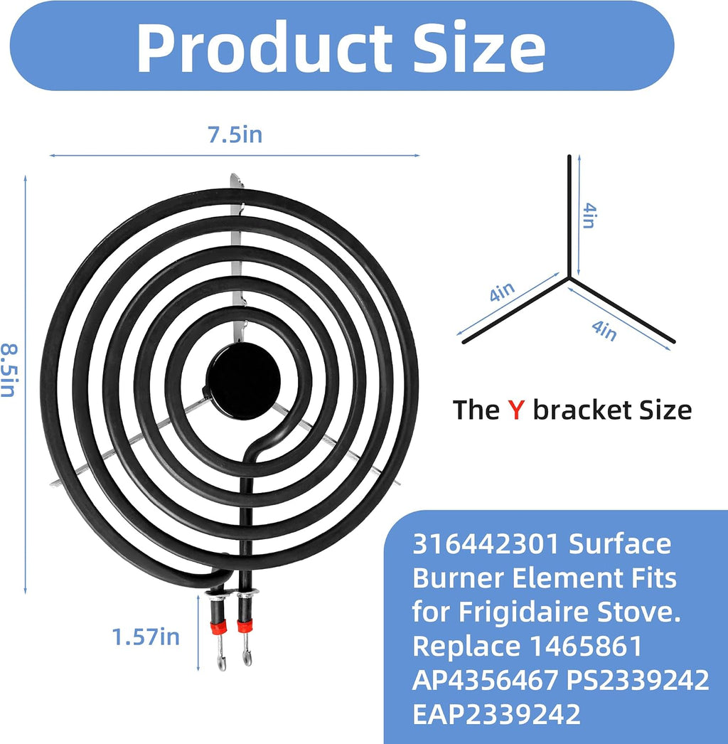 316442301 Electric Range Burner 8'' Coil Surface Element (5-Turns) by APPLIANCEMATES Replacement for Frigidaire Range Coil Surface Element Replaces MP26YA AP4356467 PS2339242