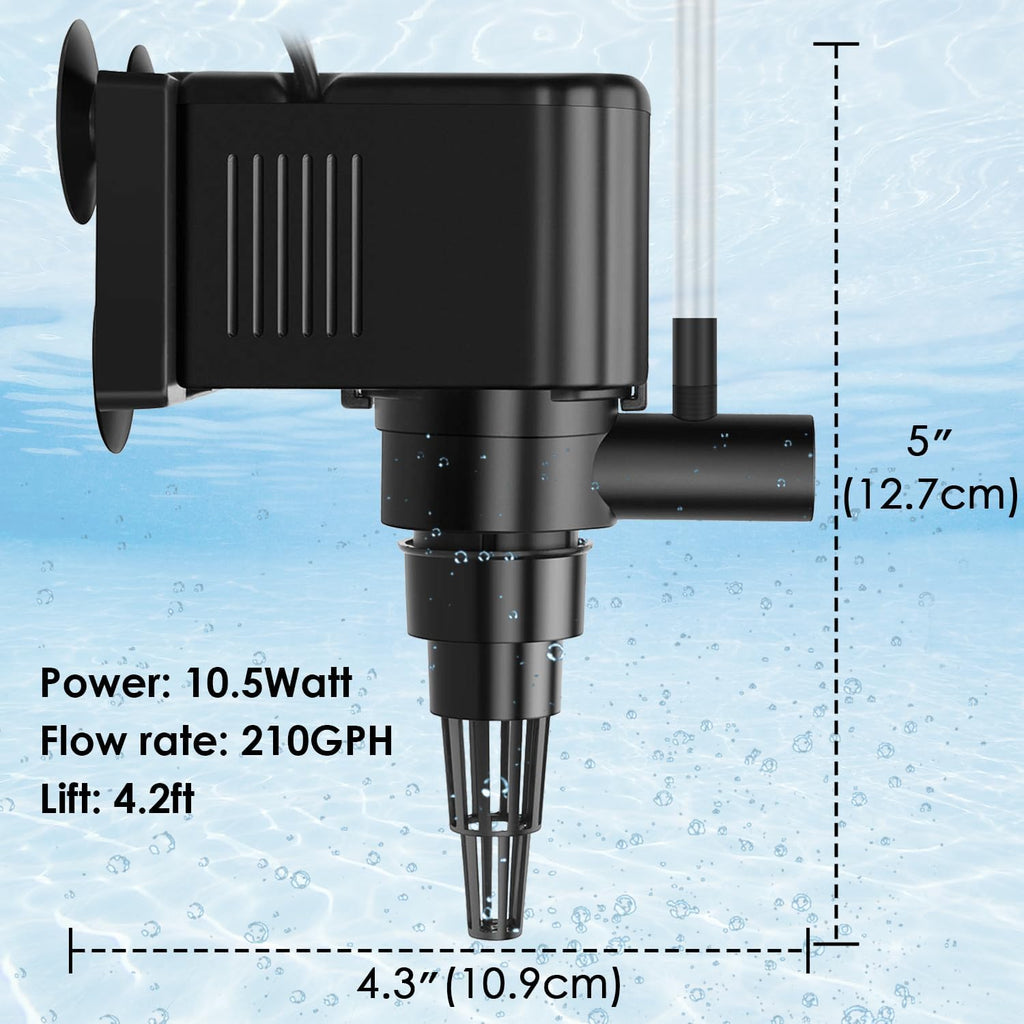 Aquarium Powerhead Pump Circulating Water Pump 210 GPH for 40-60 Gallon Aquariums with Aerating Features