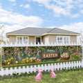 Easter Banner 78.74 x 17.72 Inch Rustic Wood Background with Hanging Floral Garlands Spring Flowers Decorative Eggs