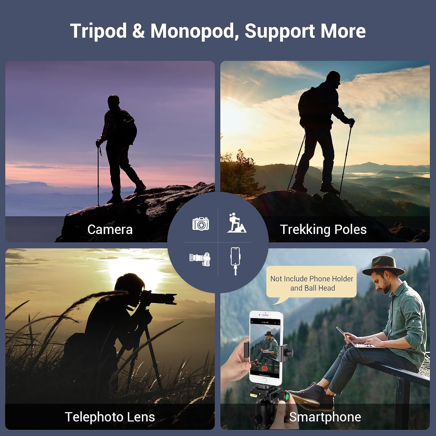 T-10 68" Foldable Aluminum Camera Tripod/Monopod | Max. Payload 33lb, Height Adjustable from 19.7" to 67.7", Works