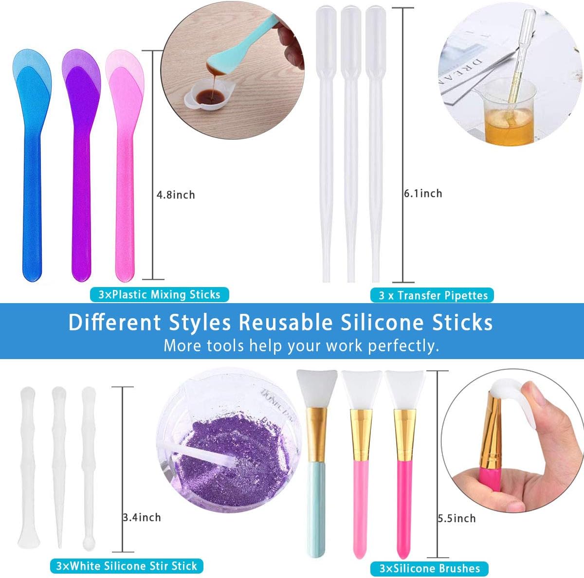 Resin Tools Set 22pcs, A3 Silicone Sheet with 100 ml Measuring Mixing Cups, Brushes Stir Sticks Spoons, Pipette for