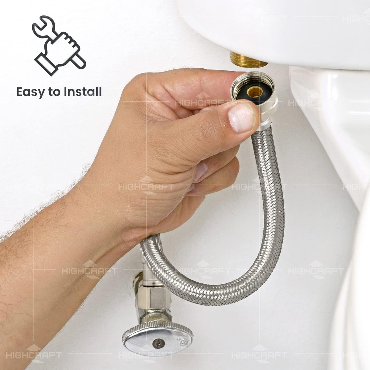 12 Inch Flexible Toilet Water Supply Line Braided Stainless Steel Toilet Hose Connector 3/8 Inch Compression x 7/8