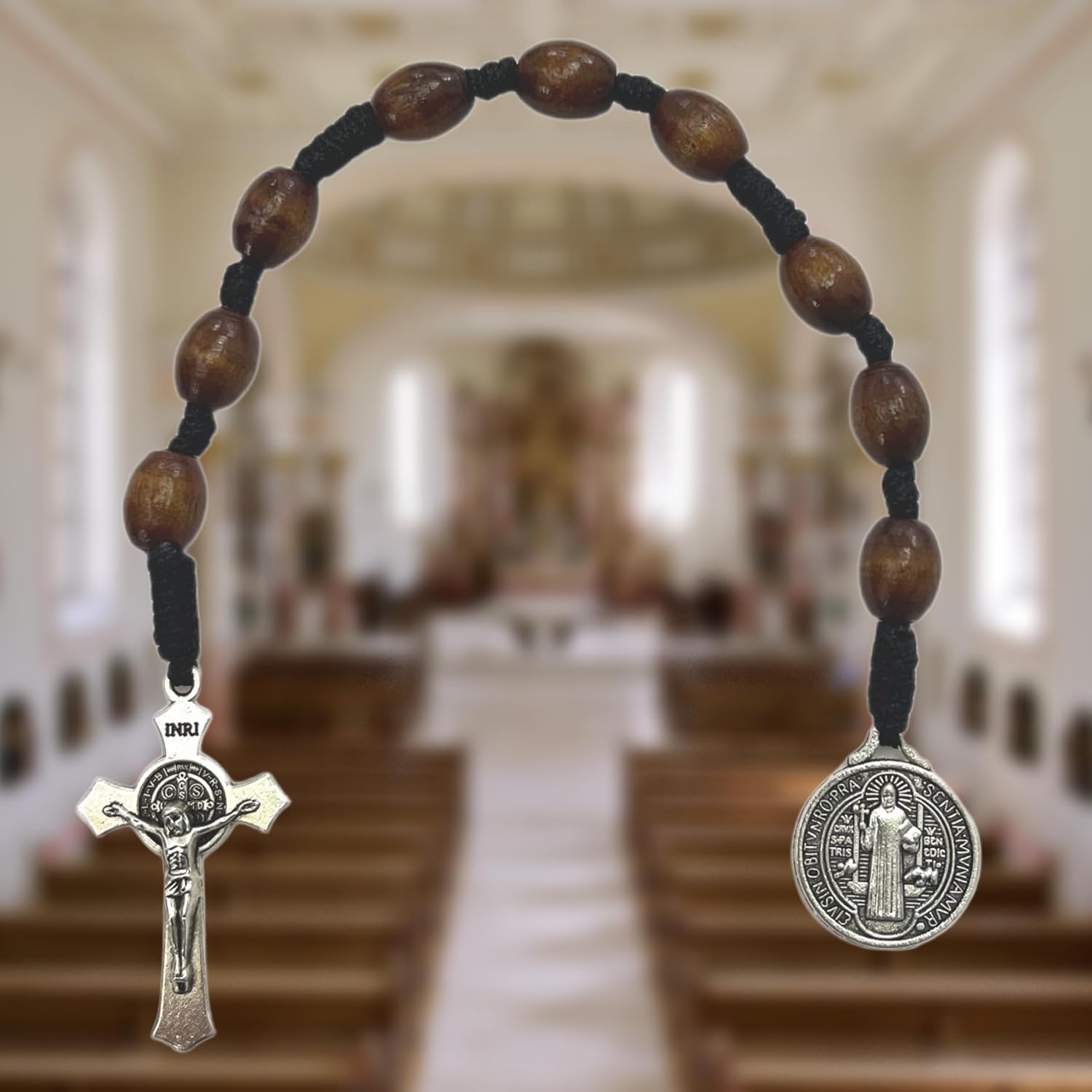 Pocket Rosary, Handmade and Blessed in the Holy Land, Prayer Beads with Saints Medal and Cross/Crucifix, Gift Pouch