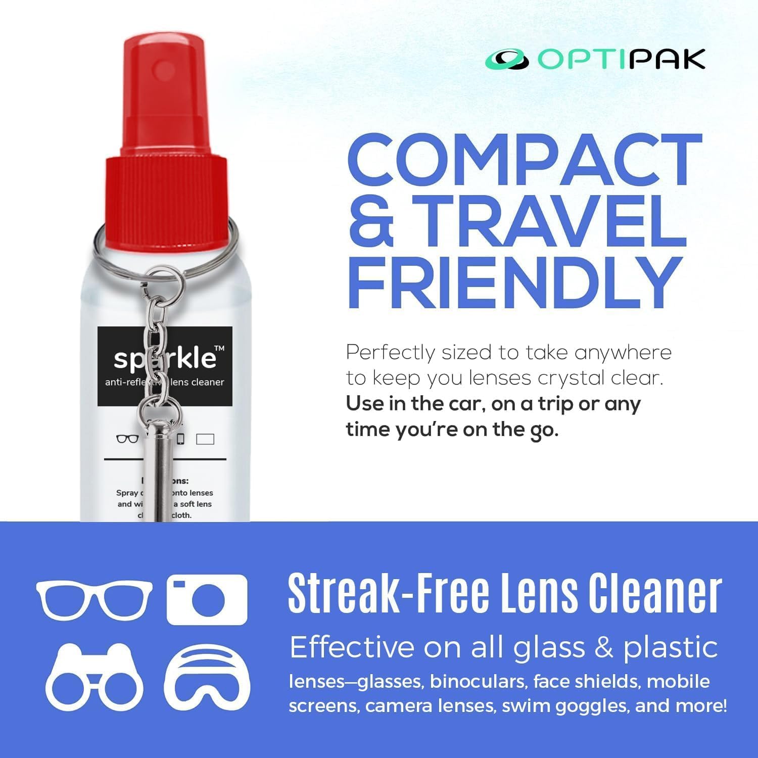 Sparkle Anti-Reflective Safe Lens Cleaner & Repair Kit – (2) 1oz Glasses Cleaner Spray, (2) Microfiber Cloth &