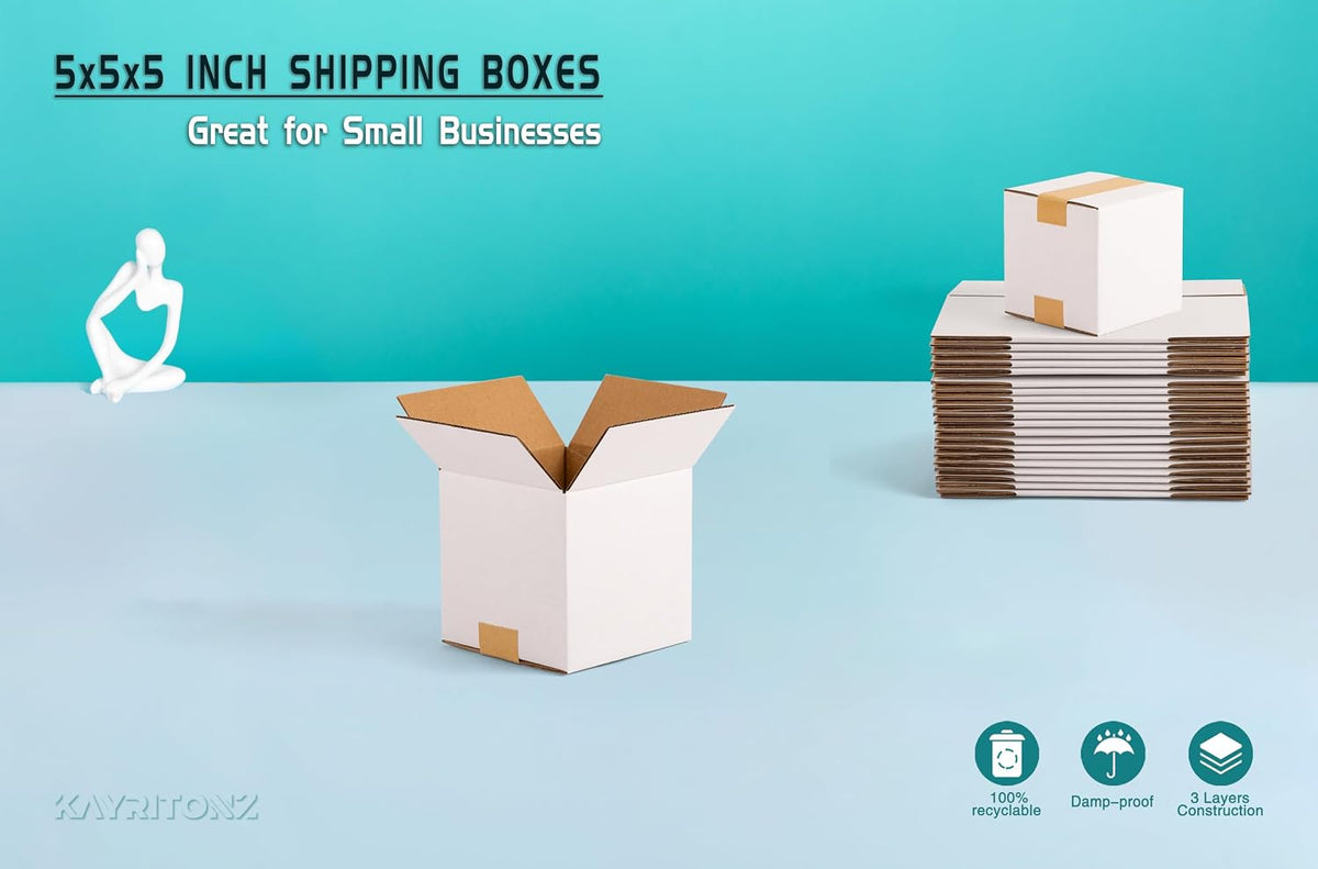5x5x5 inch Small Shipping Boxes, 5 x 5 White Box, 30 Pack