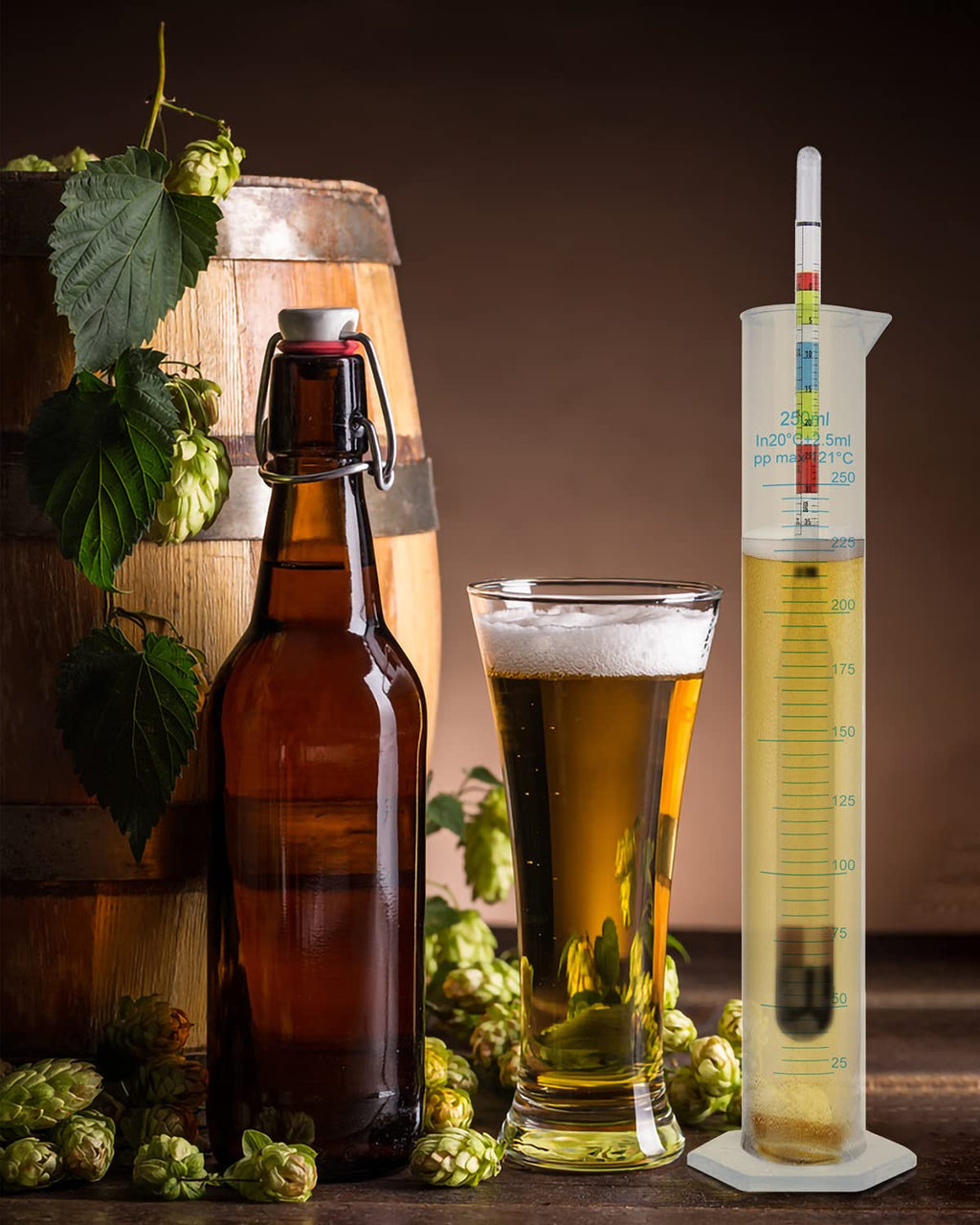 Hydrometer Test Kit, Triple Scale Alcohol Tester Hydrometer for Wine, Beer, Kombucha & Mead, Wine Making Kit, (ABV