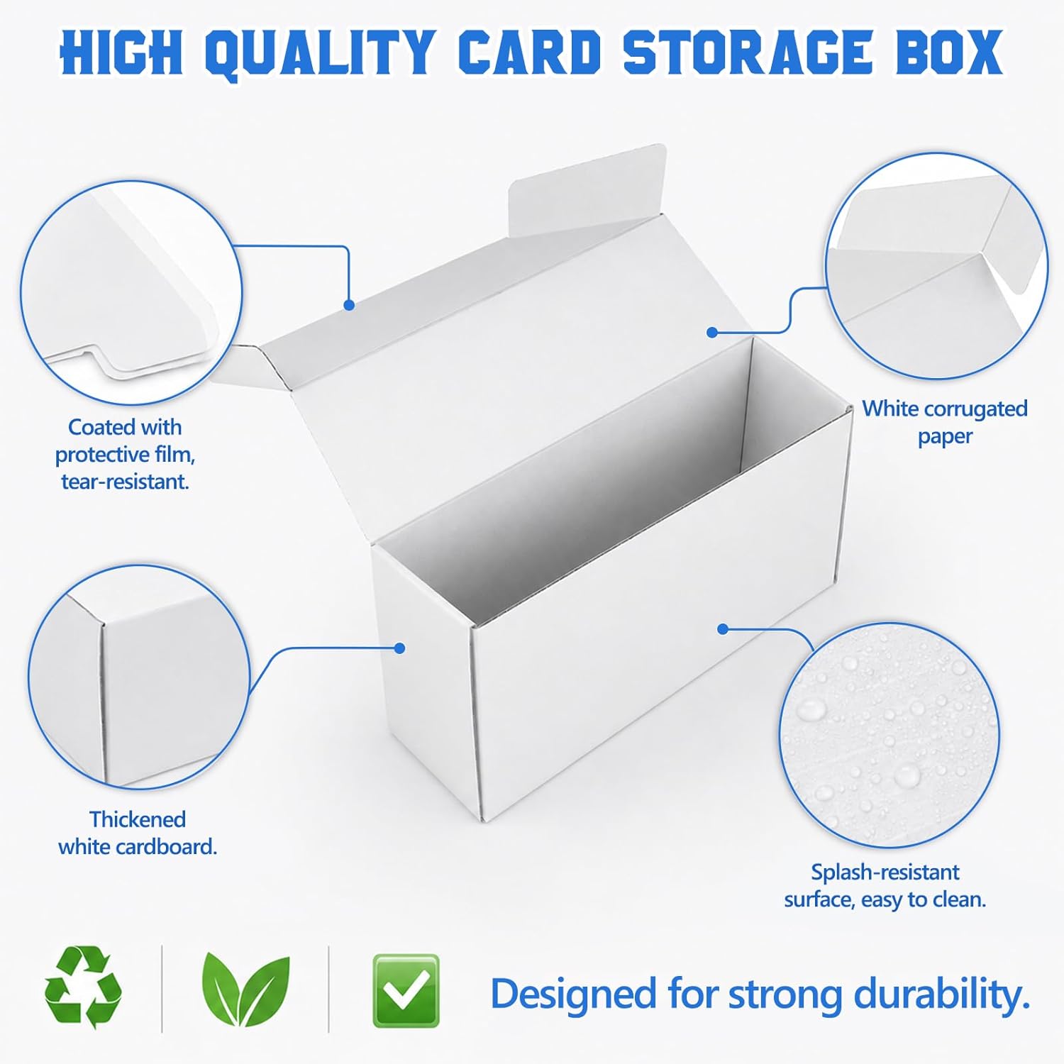 3-Pack Trading Card Storage Box for Toploaders, Semi-Rigid & Magnetic Card Holders, White Corrugated Cardboard