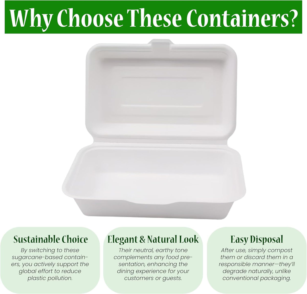 100% Compostable Single Compartment Take Out Food Containers 9x6". 25 Containers, Natural Disposable Bagasse