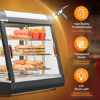 26" Commercial Food Warmer Display Pizza Warmer, 3-Tier Electric Countertop Food Warmer w/LED Lighting, Adjustable