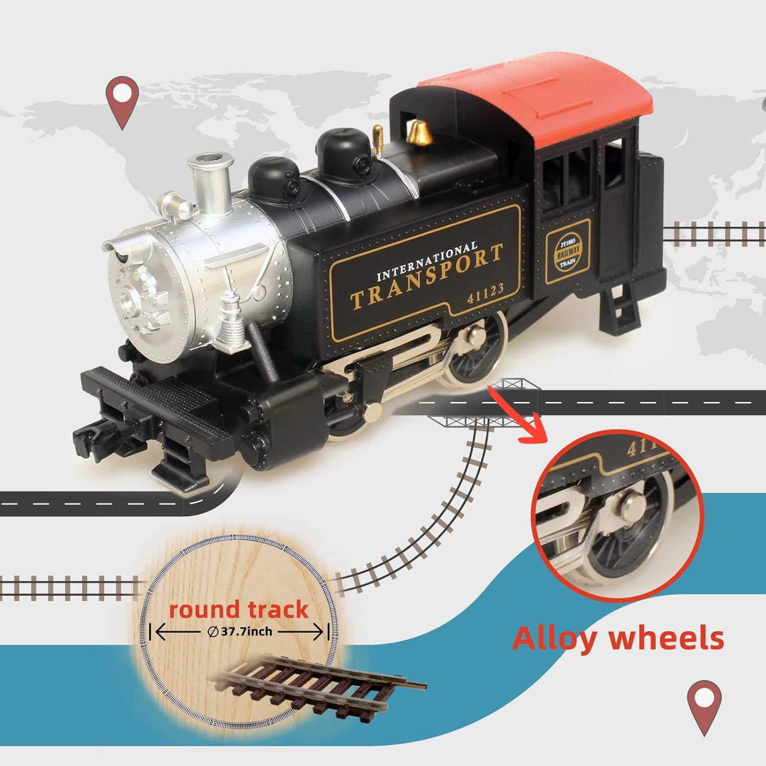 HO Scale 1:87 Electric Train Sets, Black Locomotive Trainset with Remote Control Track Power Pack and Speed