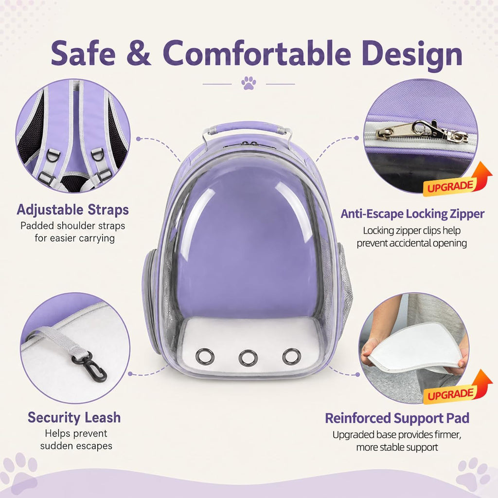Expandable Cat Carrier Backpack with Bubble Window, Purple