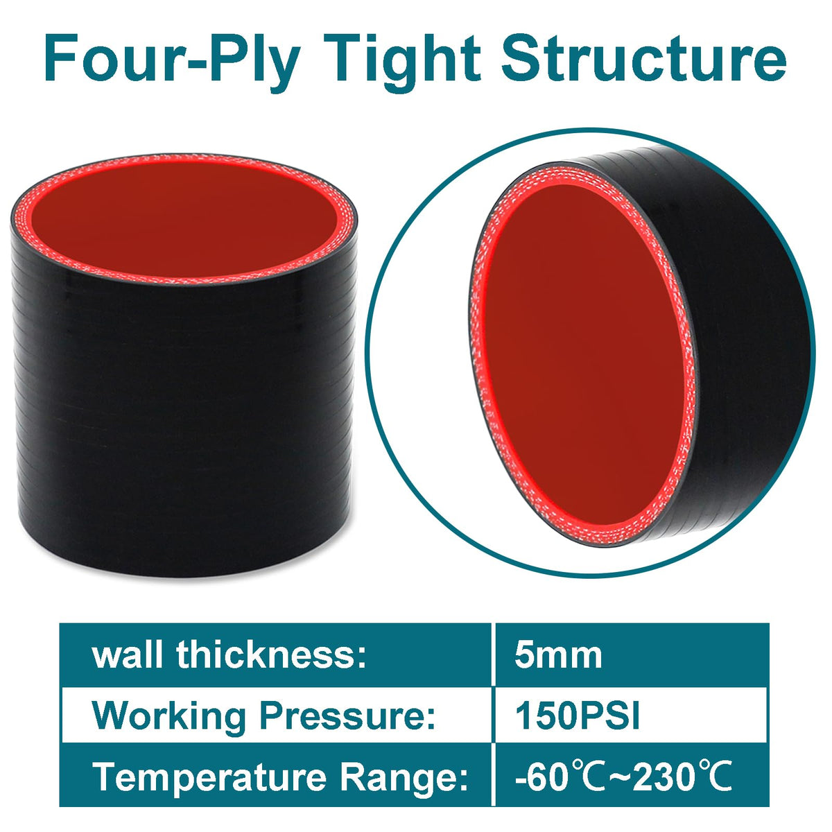 Straight ID 2.5" Silicone Hose Coupler with 2PCS T-bolt Clamps