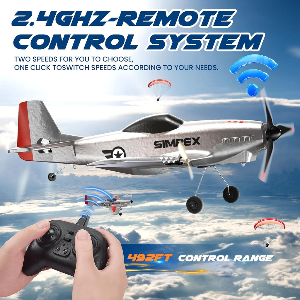RC Plane for Kids & Beginners - P51 Foam Glider, 2.4GHz 3-Channel Remote Control Airplane Toy with 6-Axis Gyro, Easy
