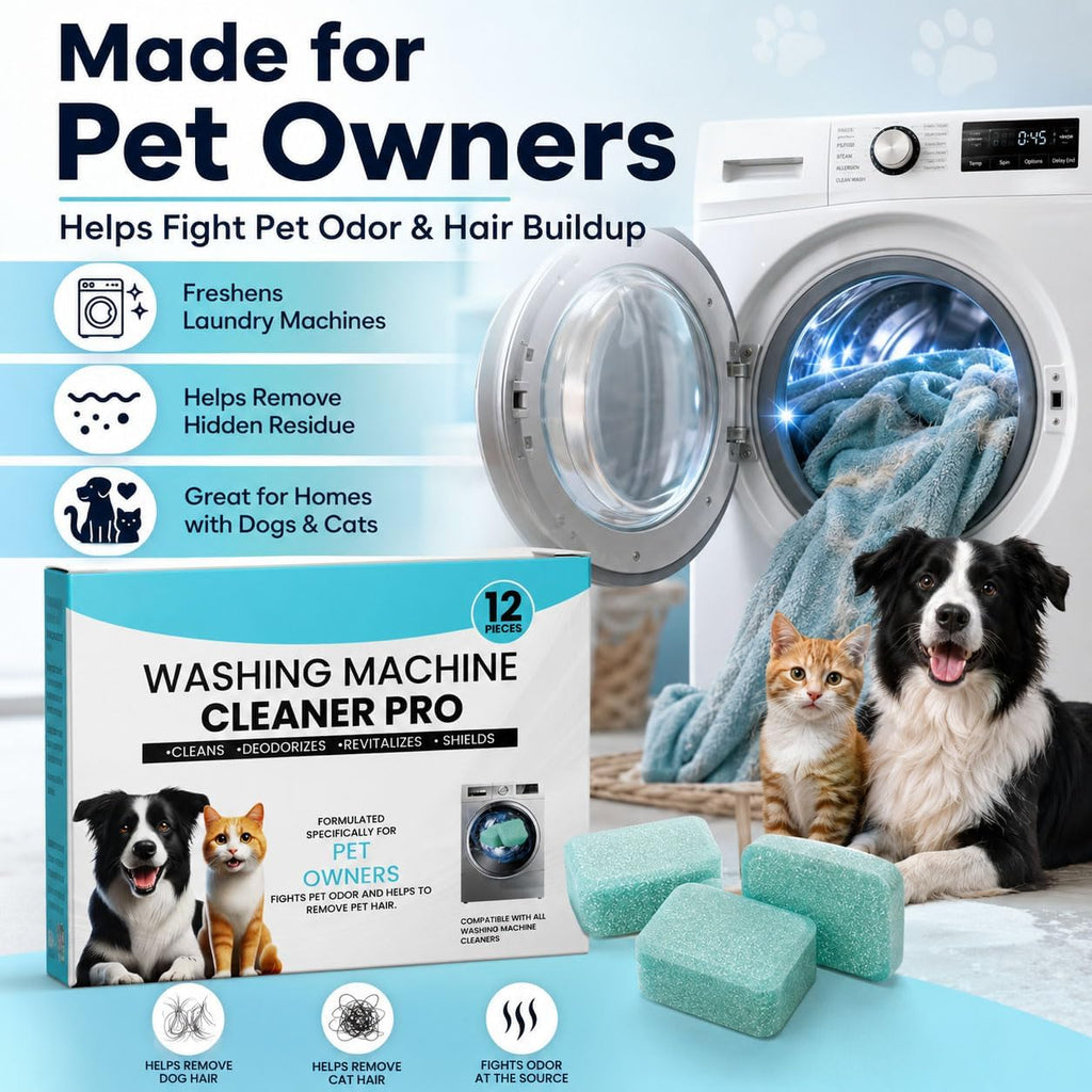 Washing Machine Cleaner Tablets, 12 Count Washer Cleaner for Pet Owners, Deep Cleaning Deodorizer for HE Front Load