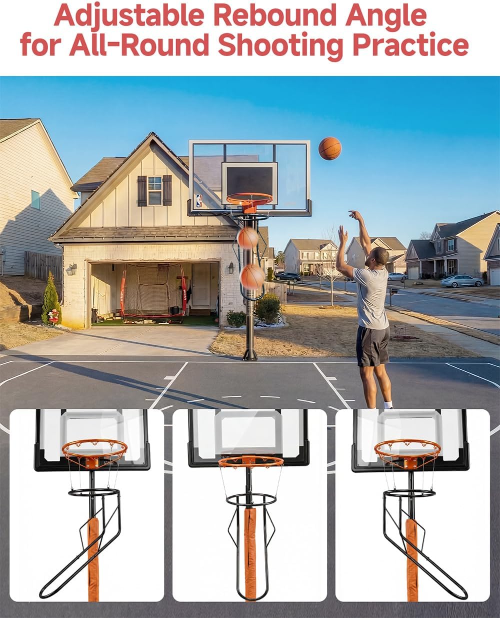 Basketball Rebounder, Heavy Duty & Quick Release Basketball Return Attachment, 180 Degree Rotatable Chute Shot
