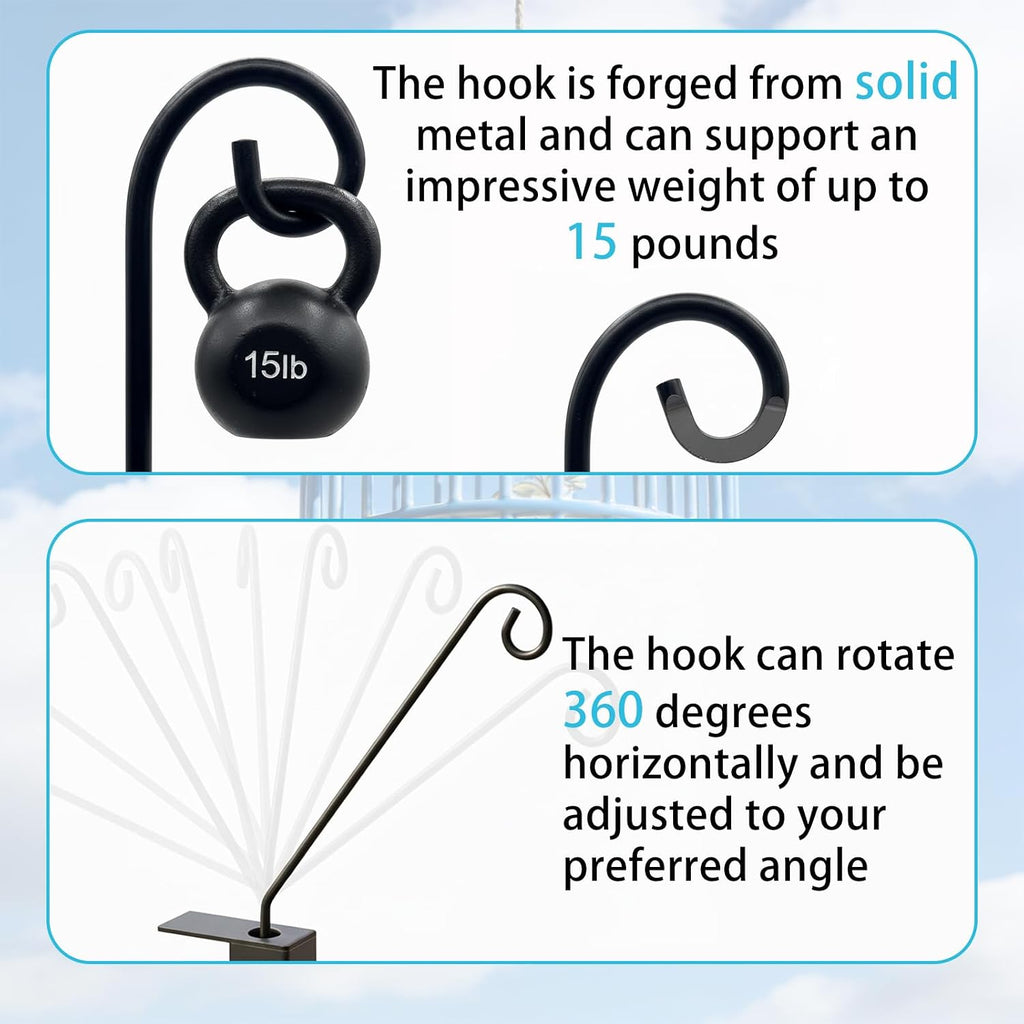 Deck Hook Rail Set of 2, 17 Inch Heavy Duty Deck Hook, 360 Degree Swivel Plant Hanger, Solid Metal Deck Hangers for