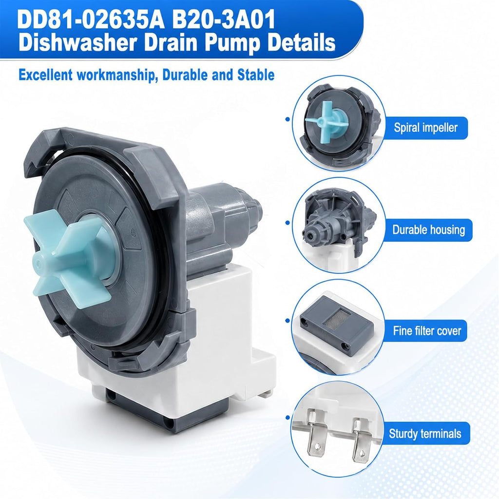 DD81-02635A B20-3A01 Dishwasher Drain Pump Assembly Compatible for Samsung