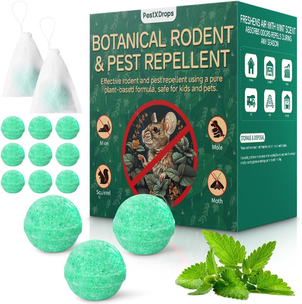 Moth Balls for Outdoor Use, Peppermint Rodent Repellent Balls 14 Pack | rodent repellent tablets moth balls for